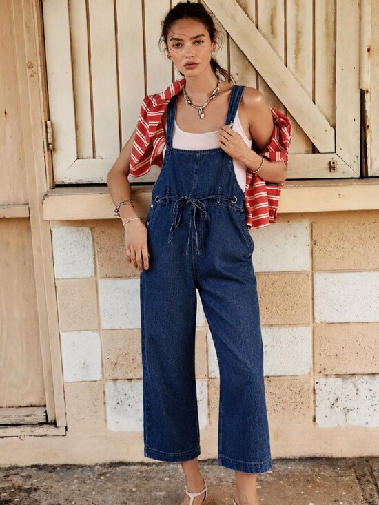 Free People Pants - Free People Strappy Denim One Piece Overall Jumpsuit Dungaree Blue Medium